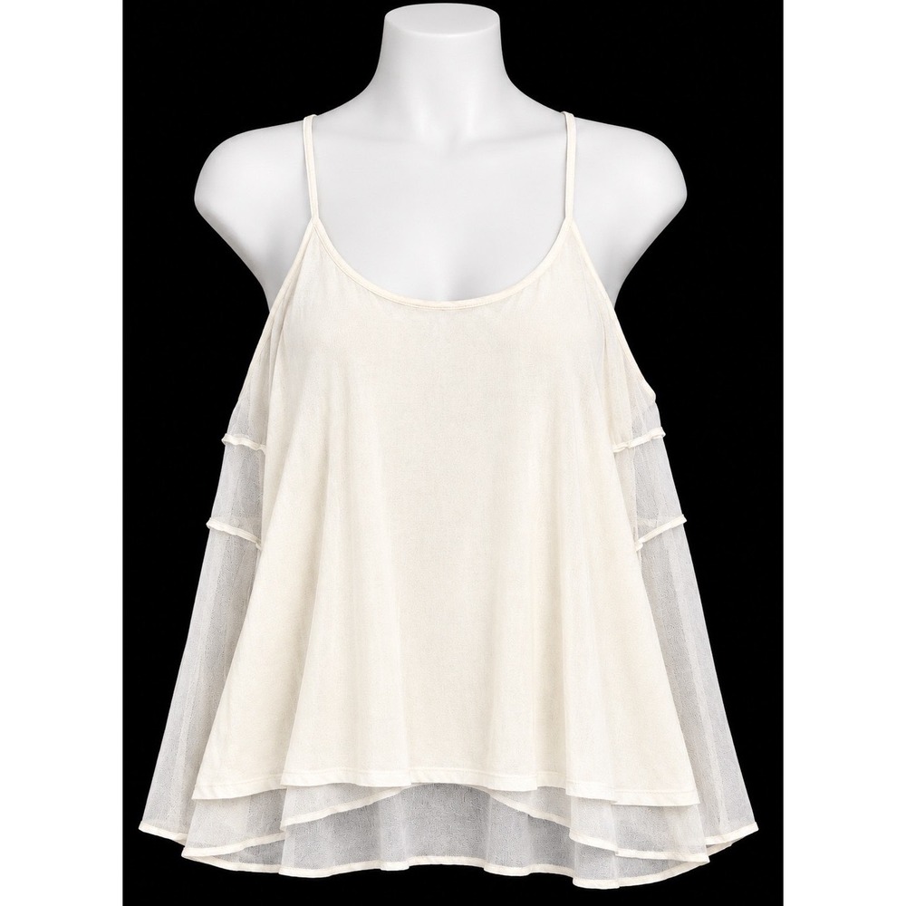 Naked Zebra Tank Small Cream Ruffled Racerback Camisole Pullover Boho Chic Top